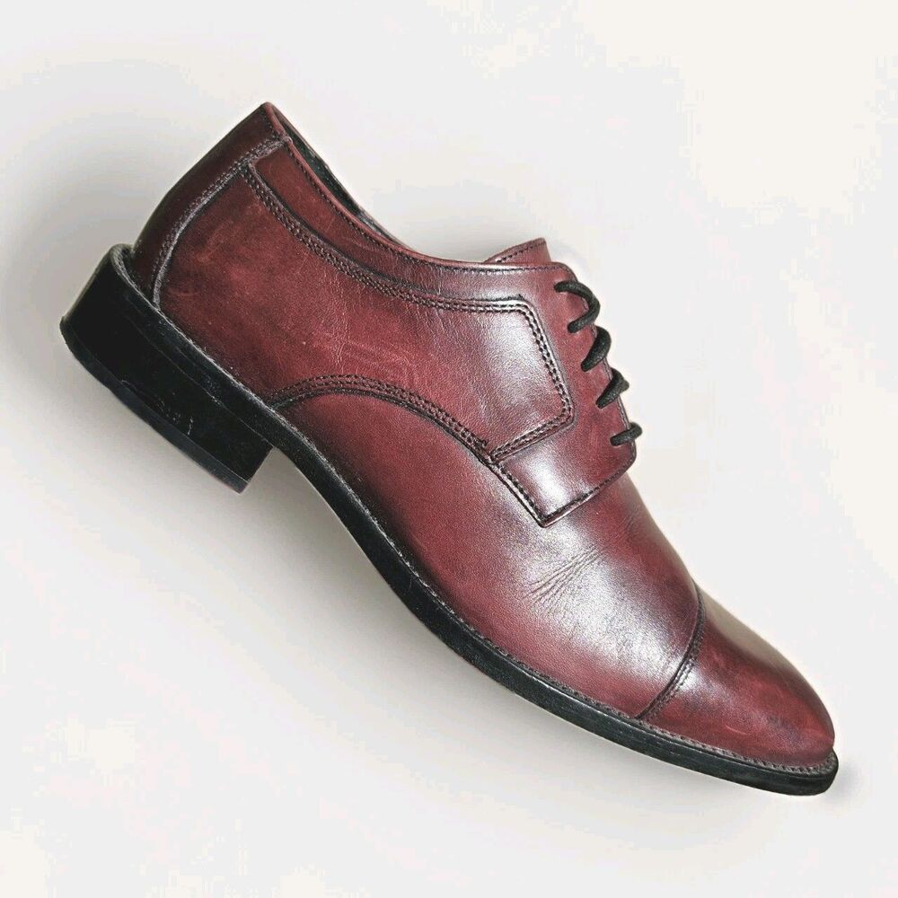 Johnston & Murphy Men's 8.5 Novick Cap Toe Lace Up Oxford Shoes Burgundy